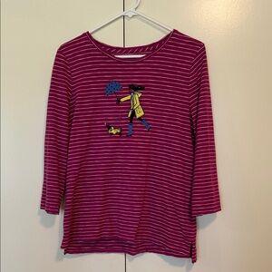 Talbots Pink Striped Blouse with Umbrella Design